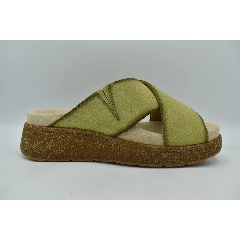 Dansko EU 41 Bridget Burnished Suede Lime Chunky Slides Sandals Shoes Coquette